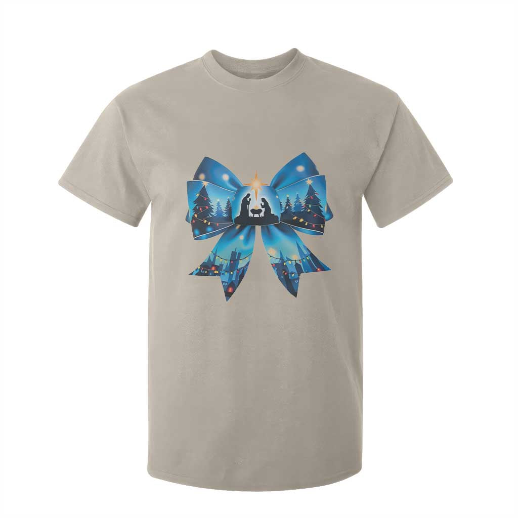 Jesus God Nativity Scene Coquette Bow Christmas T Shirt For Kid TS11 Sand Print Your Wear