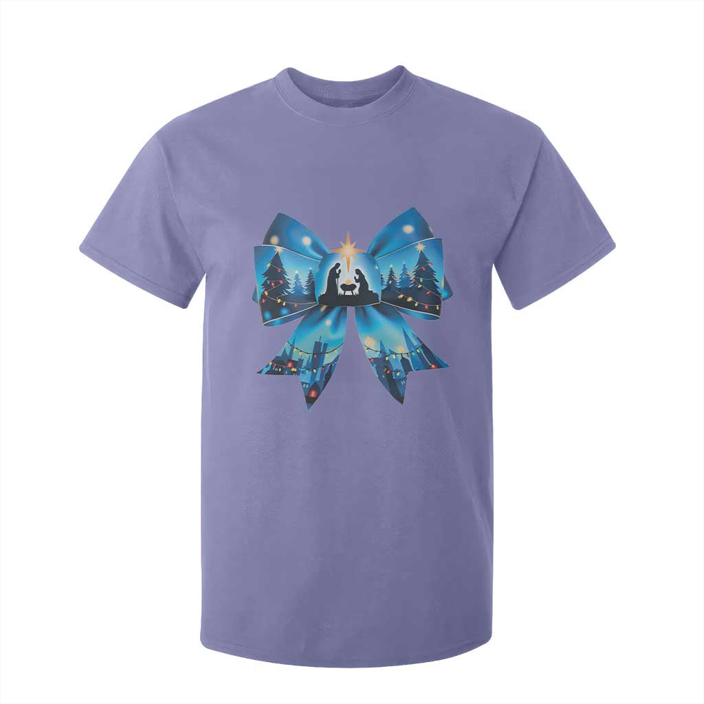 Jesus God Nativity Scene Coquette Bow Christmas T Shirt For Kid TS11 Violet Print Your Wear