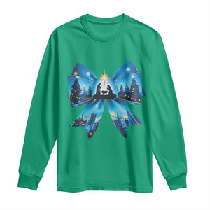 Jesus God Nativity Scene Coquette Bow Christmas Long Sleeve Shirt TS11 Irish Green Print Your Wear