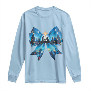 Jesus God Nativity Scene Coquette Bow Christmas Long Sleeve Shirt TS11 Light Blue Print Your Wear