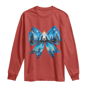 Jesus God Nativity Scene Coquette Bow Christmas Long Sleeve Shirt TS11 Red Print Your Wear