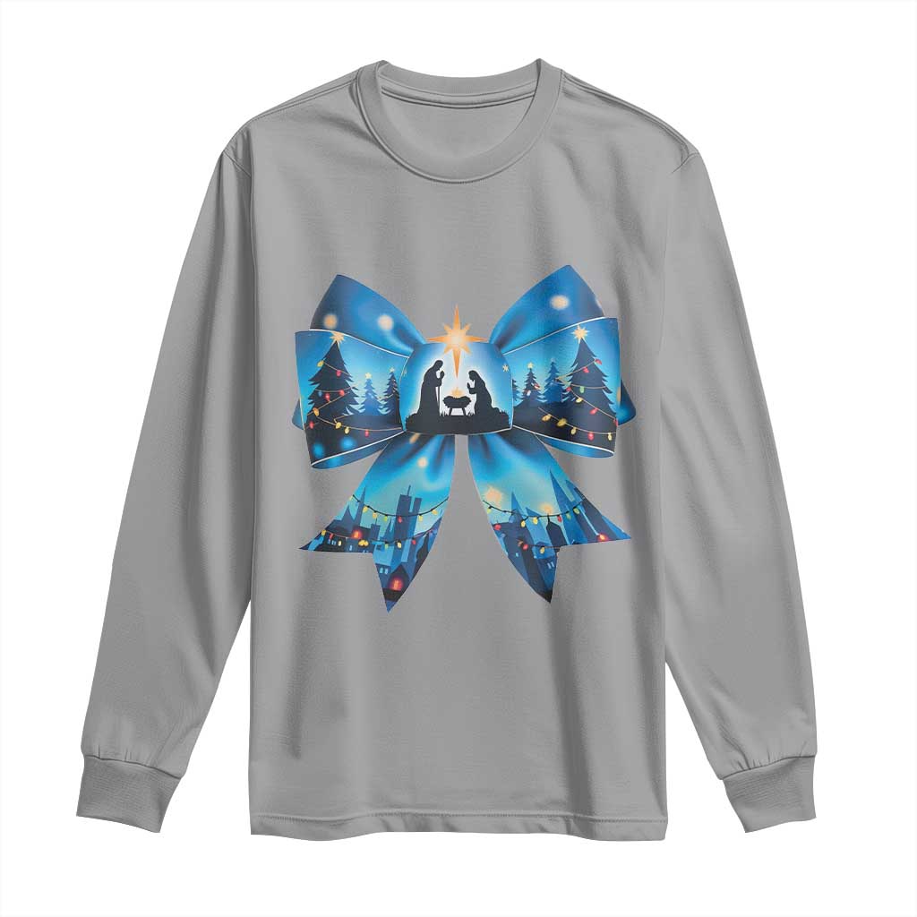 Jesus God Nativity Scene Coquette Bow Christmas Long Sleeve Shirt TS11 Sport Gray Print Your Wear