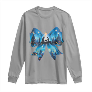 Jesus God Nativity Scene Coquette Bow Christmas Long Sleeve Shirt TS11 Sport Gray Print Your Wear