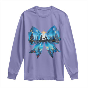 Jesus God Nativity Scene Coquette Bow Christmas Long Sleeve Shirt TS11 Violet Print Your Wear