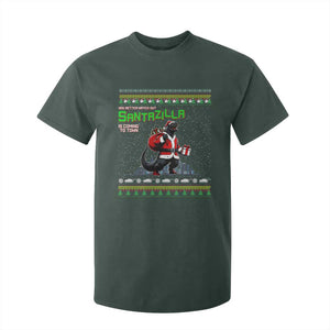 Funny Christmas Santa Godzilla T Shirt For Kid You Better Watch Out Santazilla Is Coming To Town TS11 Dark Forest Green Print Your Wear