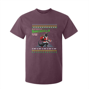 Funny Christmas Santa Godzilla T Shirt For Kid You Better Watch Out Santazilla Is Coming To Town TS11 Maroon Print Your Wear