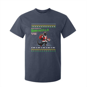 Funny Christmas Santa Godzilla T Shirt For Kid You Better Watch Out Santazilla Is Coming To Town TS11 Navy Print Your Wear