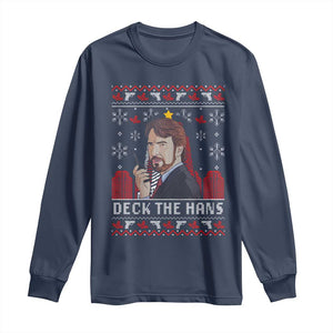 Funny Christmas Nakatomi Plaza Long Sleeve Shirt Deck The Hans TS11 Navy Print Your Wear