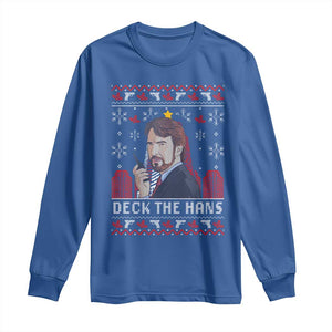 Funny Christmas Nakatomi Plaza Long Sleeve Shirt Deck The Hans TS11 Royal Blue Print Your Wear