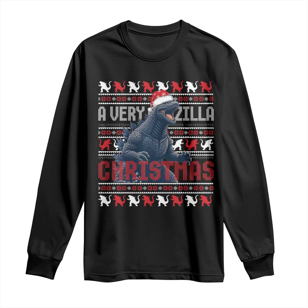 Funny Christmas Santa Godzilla Long Sleeve Shirt A Very Godzilla Xmas Japanese Monster TS11 Black Print Your Wear