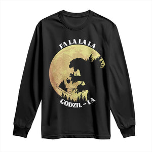 Funny Christmas Godzilla Long Sleeve Shirt Falalala Godzil La Santa Reindeers Xmas Japanese Monster TS11 Black Print Your Wear