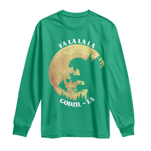 Funny Christmas Godzilla Long Sleeve Shirt Falalala Godzil La Santa Reindeers Xmas Japanese Monster TS11 Irish Green Print Your Wear