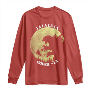 Funny Christmas Godzilla Long Sleeve Shirt Falalala Godzil La Santa Reindeers Xmas Japanese Monster TS11 Red Print Your Wear