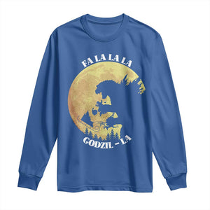 Funny Christmas Godzilla Long Sleeve Shirt Falalala Godzil La Santa Reindeers Xmas Japanese Monster TS11 Royal Blue Print Your Wear