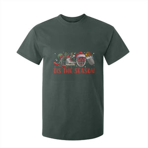 Funny Christmas Ice Hockey T Shirt For Kid Tis The Season Santa Elf Hat Hockey Equipment TS11 Dark Forest Green Print Your Wear