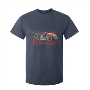 Funny Christmas Ice Hockey T Shirt For Kid Tis The Season Santa Elf Hat Hockey Equipment TS11 Navy Print Your Wear