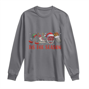 Funny Christmas Ice Hockey Long Sleeve Shirt Tis The Season Santa Elf Hat Hockey Equipment TS11 Charcoal Print Your Wear