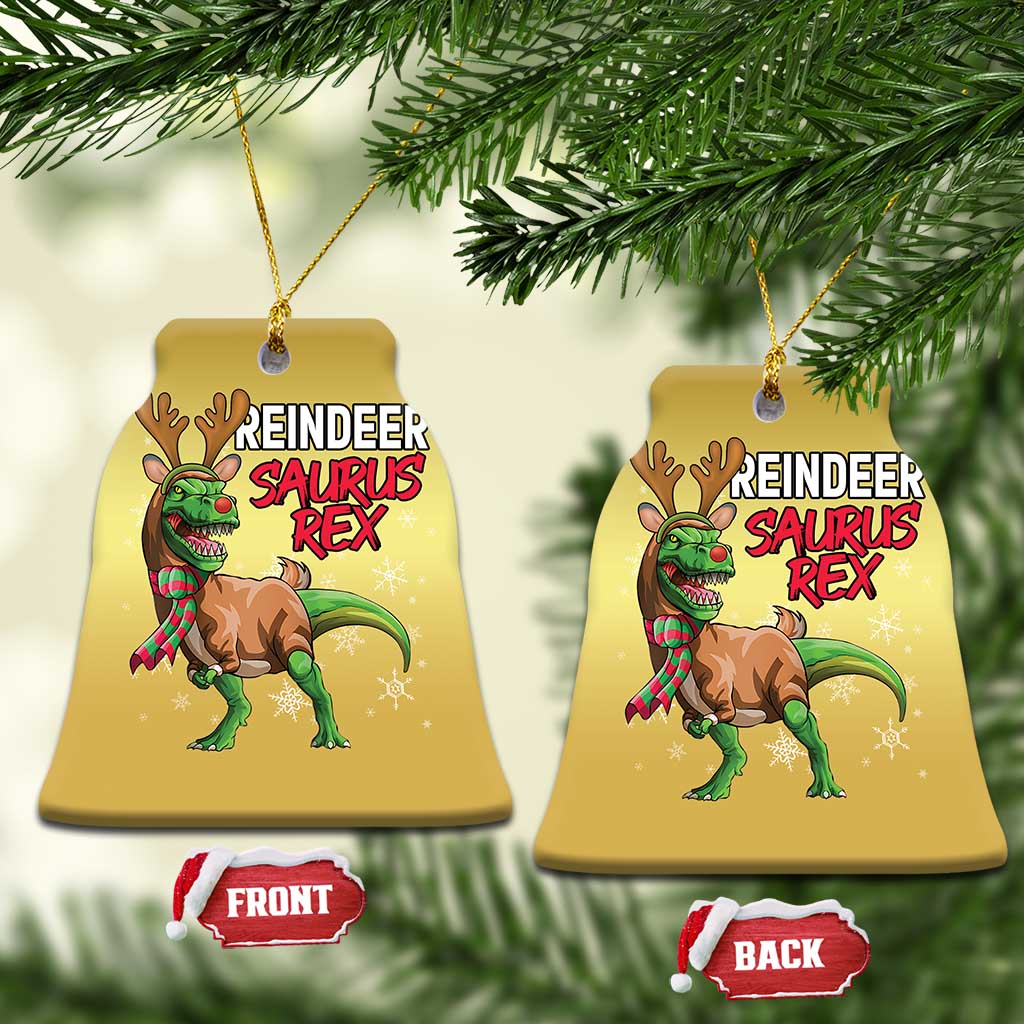Funny Xmas Rex Dinosaur Christmas Ornament Reindeer Saurus Rex Xmas Dinosaur TS11 Bell Flake Gold Print Your Wear
