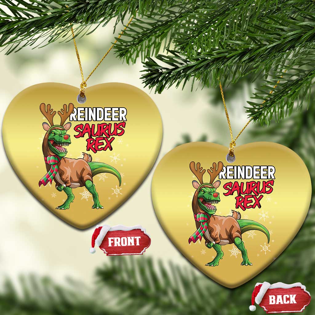 Funny Xmas Rex Dinosaur Christmas Ornament Reindeer Saurus Rex Xmas Dinosaur TS11 Heart Gold Print Your Wear
