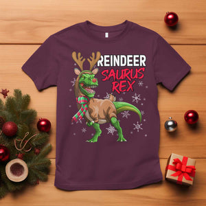 Funny Christmas Rex Dinosaur T Shirt Reindeer Saurus Rex Xmas Dinosaur TS11 Maroon Print Your Wear