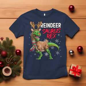 Funny Christmas Rex Dinosaur T Shirt Reindeer Saurus Rex Xmas Dinosaur TS11 Navy Print Your Wear