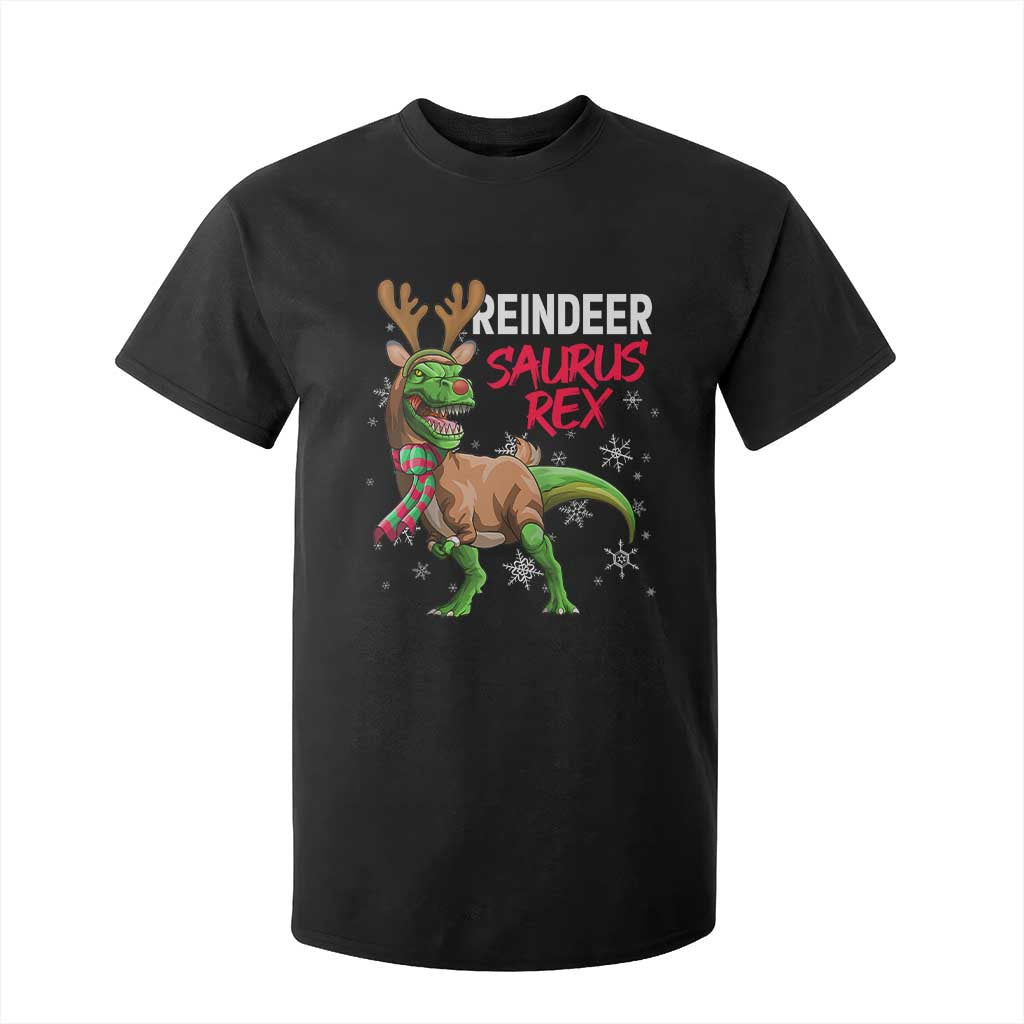 Funny Christmas Rex Dinosaur T Shirt For Kid Reindeer Saurus Rex Xmas Dinosaur TS11 Black Print Your Wear