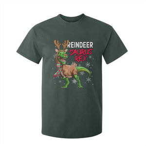 Funny Christmas Rex Dinosaur T Shirt For Kid Reindeer Saurus Rex Xmas Dinosaur TS11 Dark Forest Green Print Your Wear