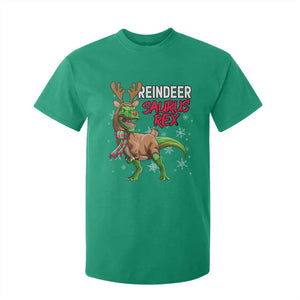 Funny Christmas Rex Dinosaur T Shirt For Kid Reindeer Saurus Rex Xmas Dinosaur TS11 Irish Green Print Your Wear