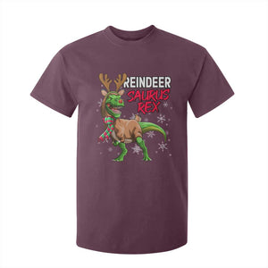 Funny Christmas Rex Dinosaur T Shirt For Kid Reindeer Saurus Rex Xmas Dinosaur TS11 Maroon Print Your Wear