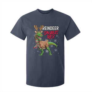 Funny Christmas Rex Dinosaur T Shirt For Kid Reindeer Saurus Rex Xmas Dinosaur TS11 Navy Print Your Wear