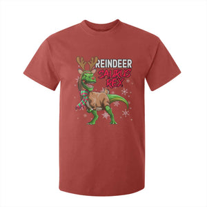 Funny Christmas Rex Dinosaur T Shirt For Kid Reindeer Saurus Rex Xmas Dinosaur TS11 Red Print Your Wear