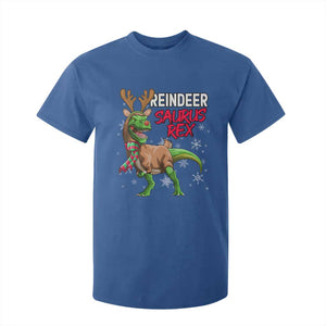 Funny Christmas Rex Dinosaur T Shirt For Kid Reindeer Saurus Rex Xmas Dinosaur TS11 Royal Blue Print Your Wear