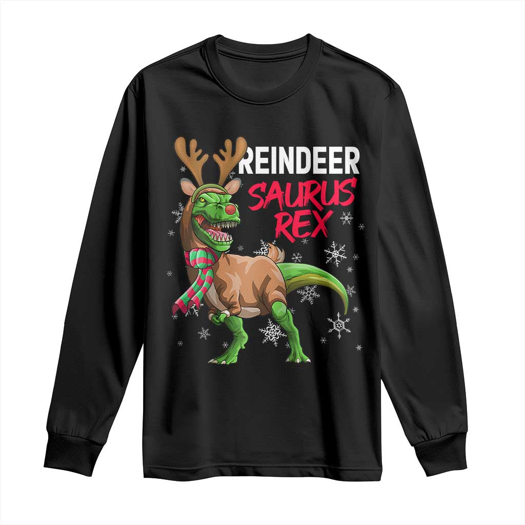 Funny Christmas Rex Dinosaur Long Sleeve Shirt Reindeer Saurus Rex Xmas Dinosaur TS11 Black Print Your Wear