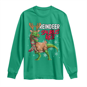 Funny Christmas Rex Dinosaur Long Sleeve Shirt Reindeer Saurus Rex Xmas Dinosaur TS11 Irish Green Print Your Wear