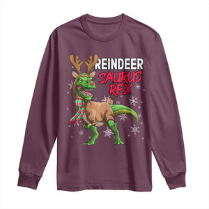 Funny Christmas Rex Dinosaur Long Sleeve Shirt Reindeer Saurus Rex Xmas Dinosaur TS11 Maroon Print Your Wear