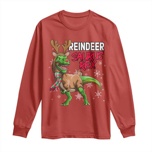 Funny Christmas Rex Dinosaur Long Sleeve Shirt Reindeer Saurus Rex Xmas Dinosaur TS11 Red Print Your Wear