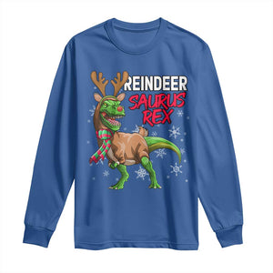 Funny Christmas Rex Dinosaur Long Sleeve Shirt Reindeer Saurus Rex Xmas Dinosaur TS11 Royal Blue Print Your Wear