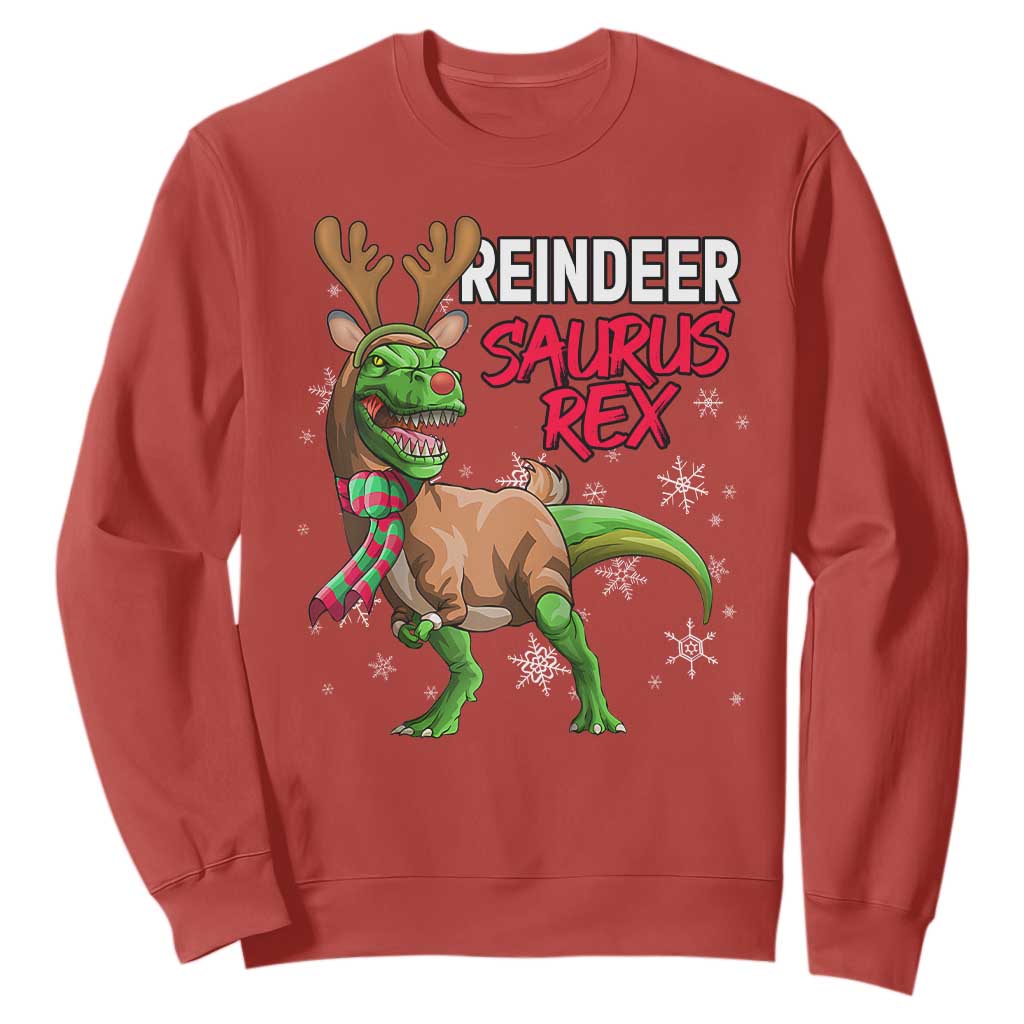 Funny Christmas Rex Dinosaur Sweatshirt Reindeer Saurus Rex Xmas Dinosaur TS11 Red Print Your Wear