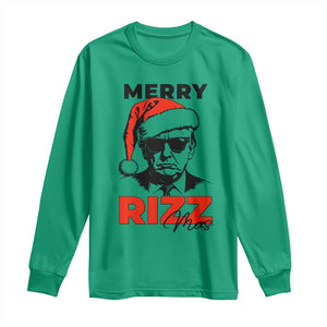 Funny Merry Rizzmas Trump Long Sleeve Shirt Christmas Santa Trump 2024 TS11 Irish Green Print Your Wear