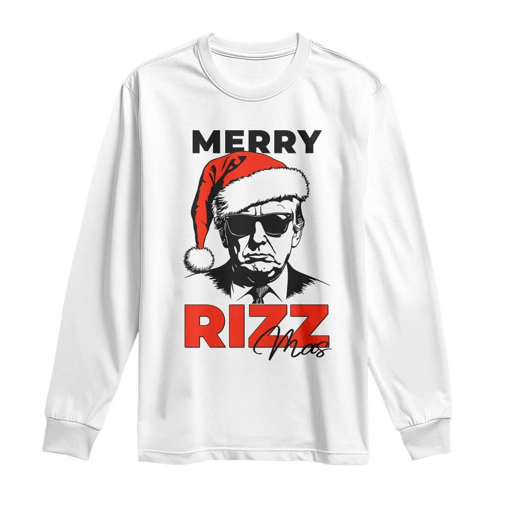 Funny Merry Rizzmas Trump Long Sleeve Shirt Christmas Santa Trump 2024 TS11 White Print Your Wear