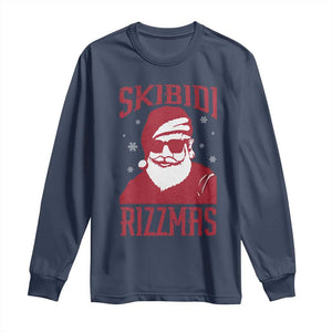 Funny Christmas Santa Long Sleeve Shirt Skibidi Rizzmas Vintage Charisma Rizz Santa Claus TS11 Navy Print Your Wear