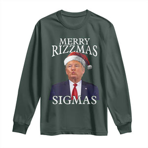 Funny Trump Christmas Long Sleeve Shirt Merry Rizzmas Sigmas Charisma Rizz Santa Trump TS11 Dark Forest Green Print Your Wear