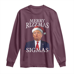 Funny Trump Christmas Long Sleeve Shirt Merry Rizzmas Sigmas Charisma Rizz Santa Trump TS11 Maroon Print Your Wear