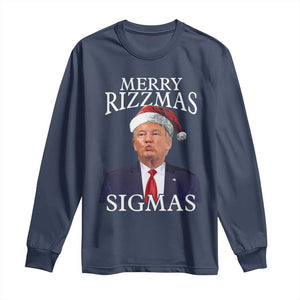 Funny Trump Christmas Long Sleeve Shirt Merry Rizzmas Sigmas Charisma Rizz Santa Trump TS11 Navy Print Your Wear