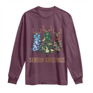 Funny Christmas Hunting Long Sleeve Shirt Season Greetings Camouflage Xmas Tree Reindeers TS11 Maroon Print Your Wear