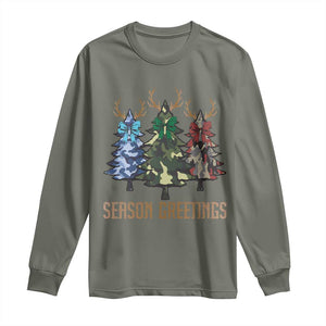 Funny Christmas Hunting Long Sleeve Shirt Season Greetings Camouflage Xmas Tree Reindeers TS11 Military Green Print Your Wear