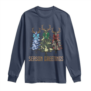 Funny Christmas Hunting Long Sleeve Shirt Season Greetings Camouflage Xmas Tree Reindeers TS11 Navy Print Your Wear