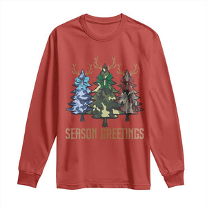 Funny Christmas Hunting Long Sleeve Shirt Season Greetings Camouflage Xmas Tree Reindeers TS11 Red Print Your Wear