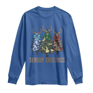 Funny Christmas Hunting Long Sleeve Shirt Season Greetings Camouflage Xmas Tree Reindeers TS11 Royal Blue Print Your Wear