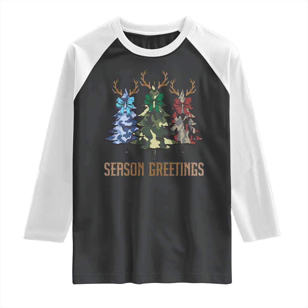 Funny Christmas Hunting Raglan Shirt Season Greetings Camouflage Xmas Tree Reindeers TS11 Black White Print Your Wear